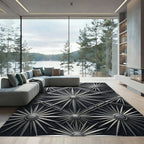 Metallic Silver Radiant Sunburst Geometric Rug