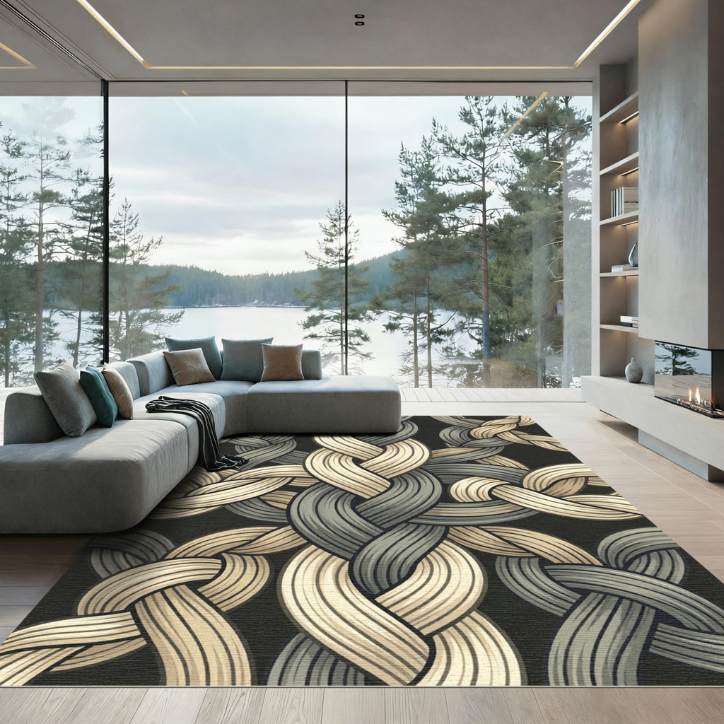 Interlocking Cream and Slate Braided Twist Rug