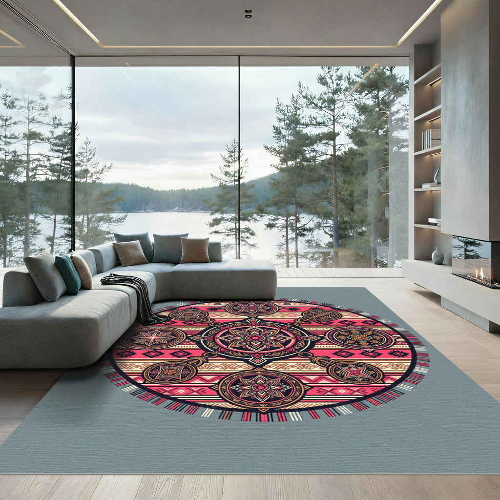 Vibrant Pink Floral Medallion Mandala Rug