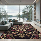 Ornate Burgundy and Gold Floral Medallion Rug