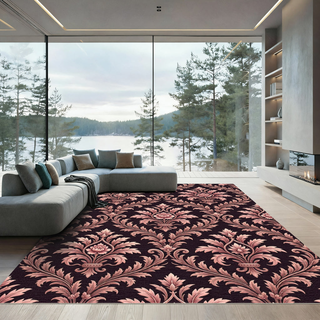 Ornate Rose Gold Damask Floral Arrangement Rug
