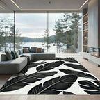 Monochrome Tropical Leaf Overlay Rug