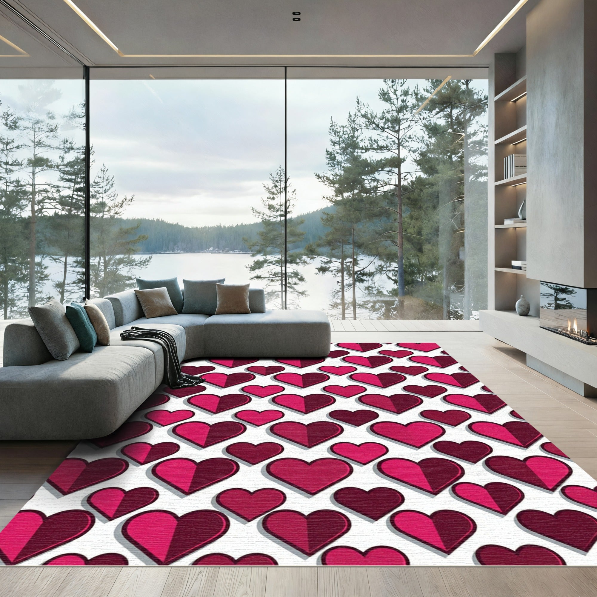 Deep Pink Heart Scatter Rug