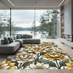 Golden Primrose Botanical Floral Cream Rug