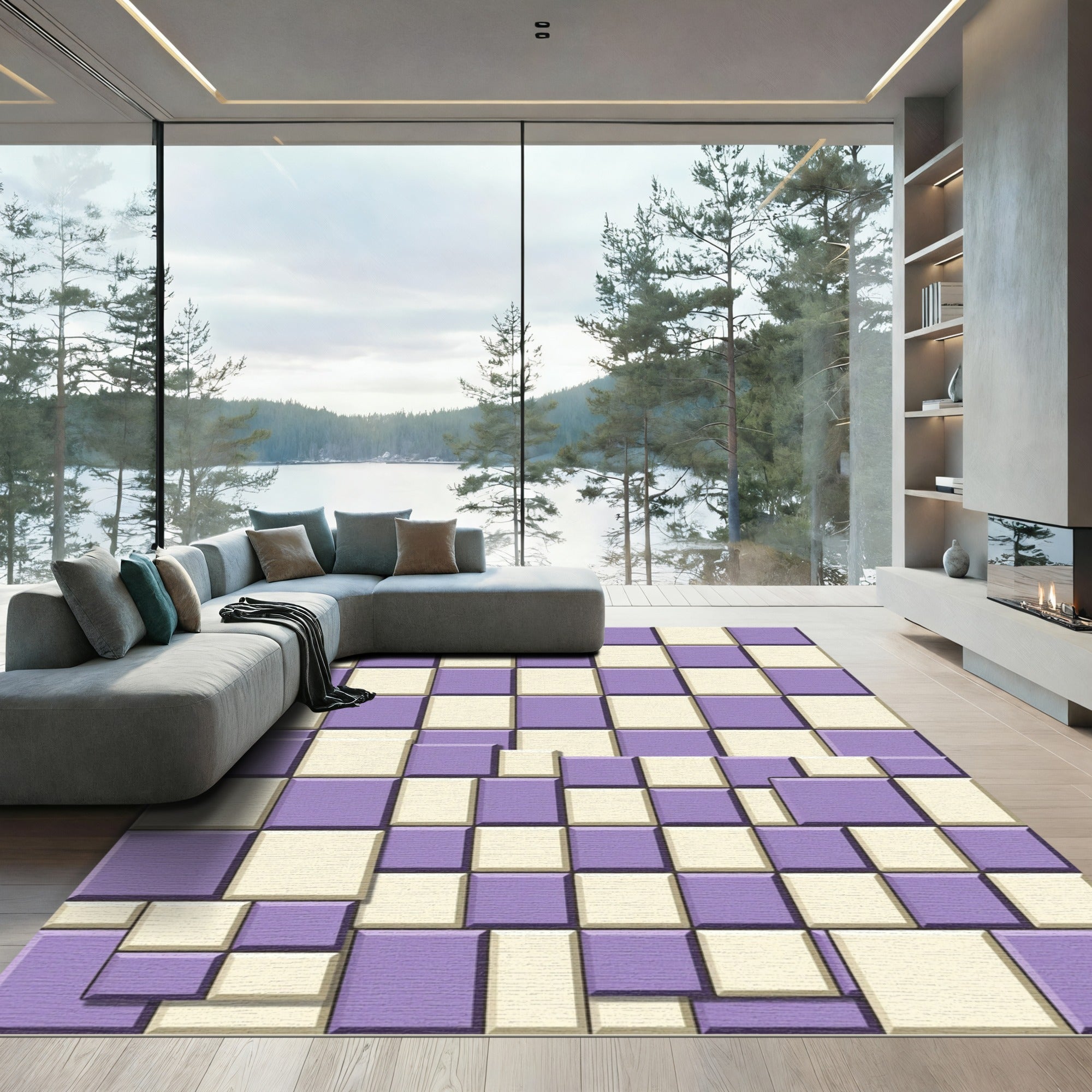 Checkerboard Lilac Tonal Tints Rug