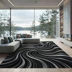 Monochrome Swirl Abstract Ripples Rug
