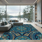 Aztec Teal Gold Sun Medallion Rug