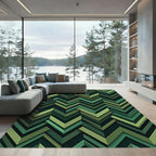 Modern Forest Green Chevron Geometric Rug