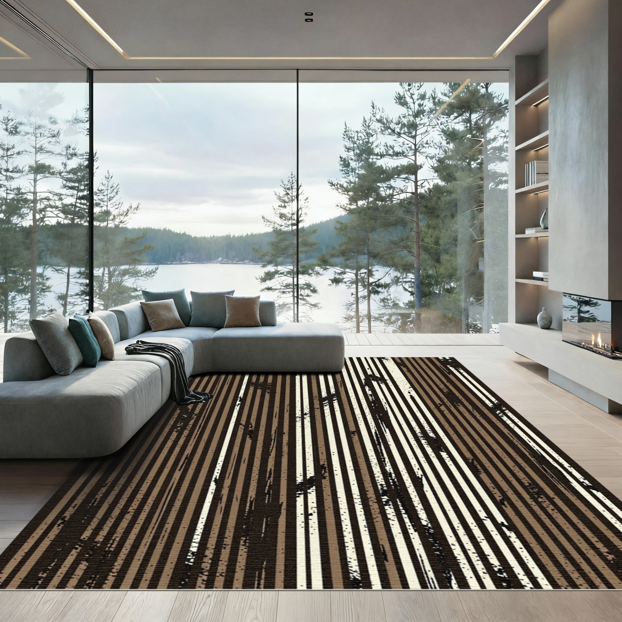 Earthy Grunge Vertical Stripes Rug
