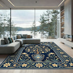 Elegant Midnight Blue Floral Urn Area Rug