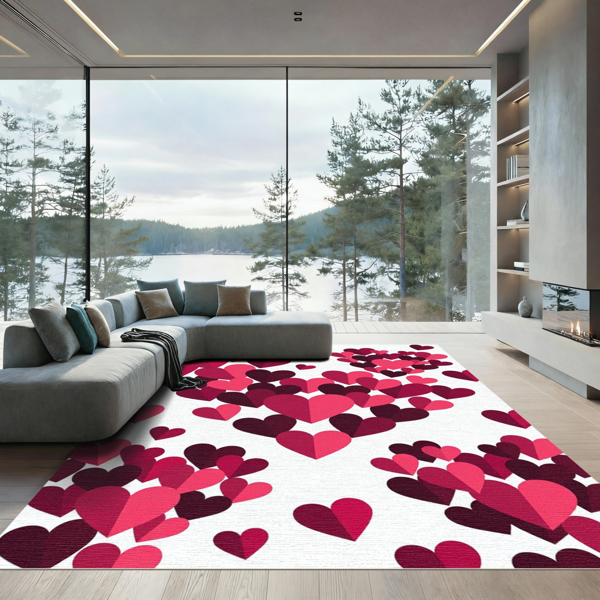 Crimson Pink Heart Scatter Rug