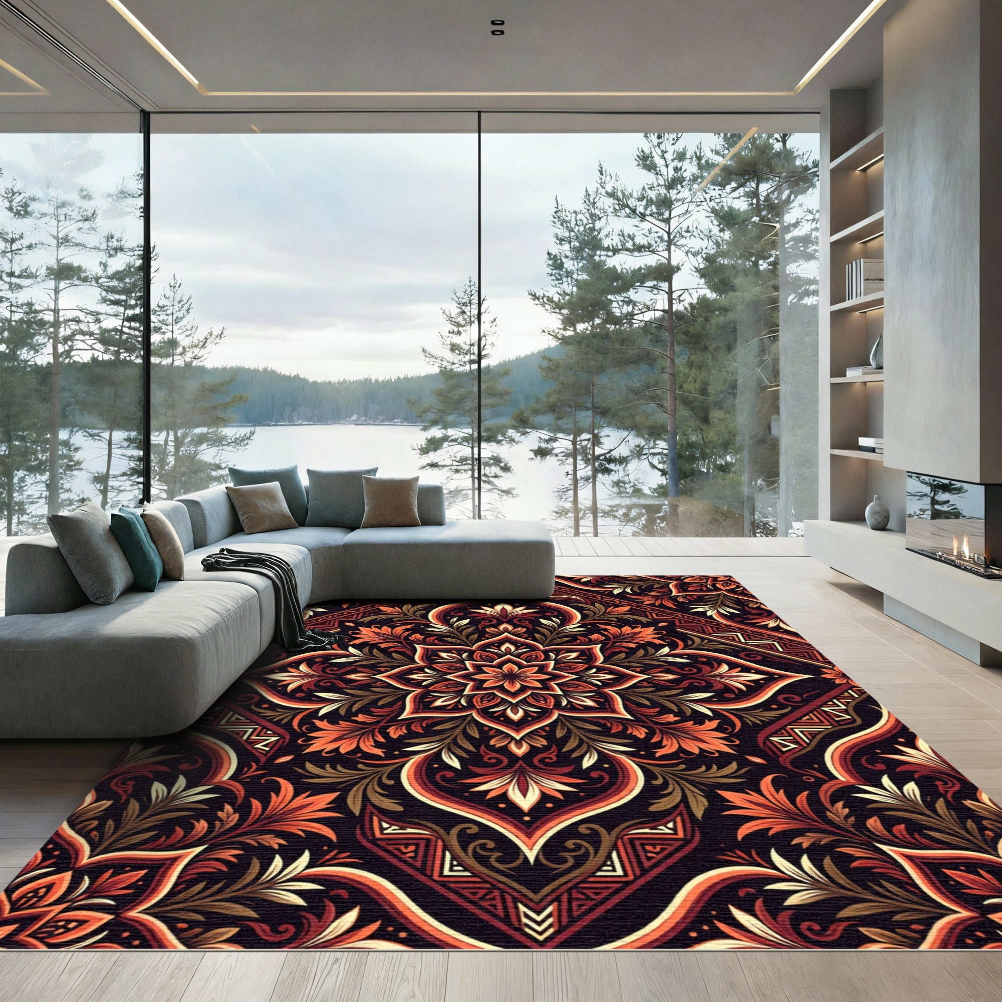 Floral Sunset Ornate Botanical Medallion Rug