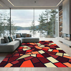 Crimson Orange Irregular Geometric Mosaic Rug