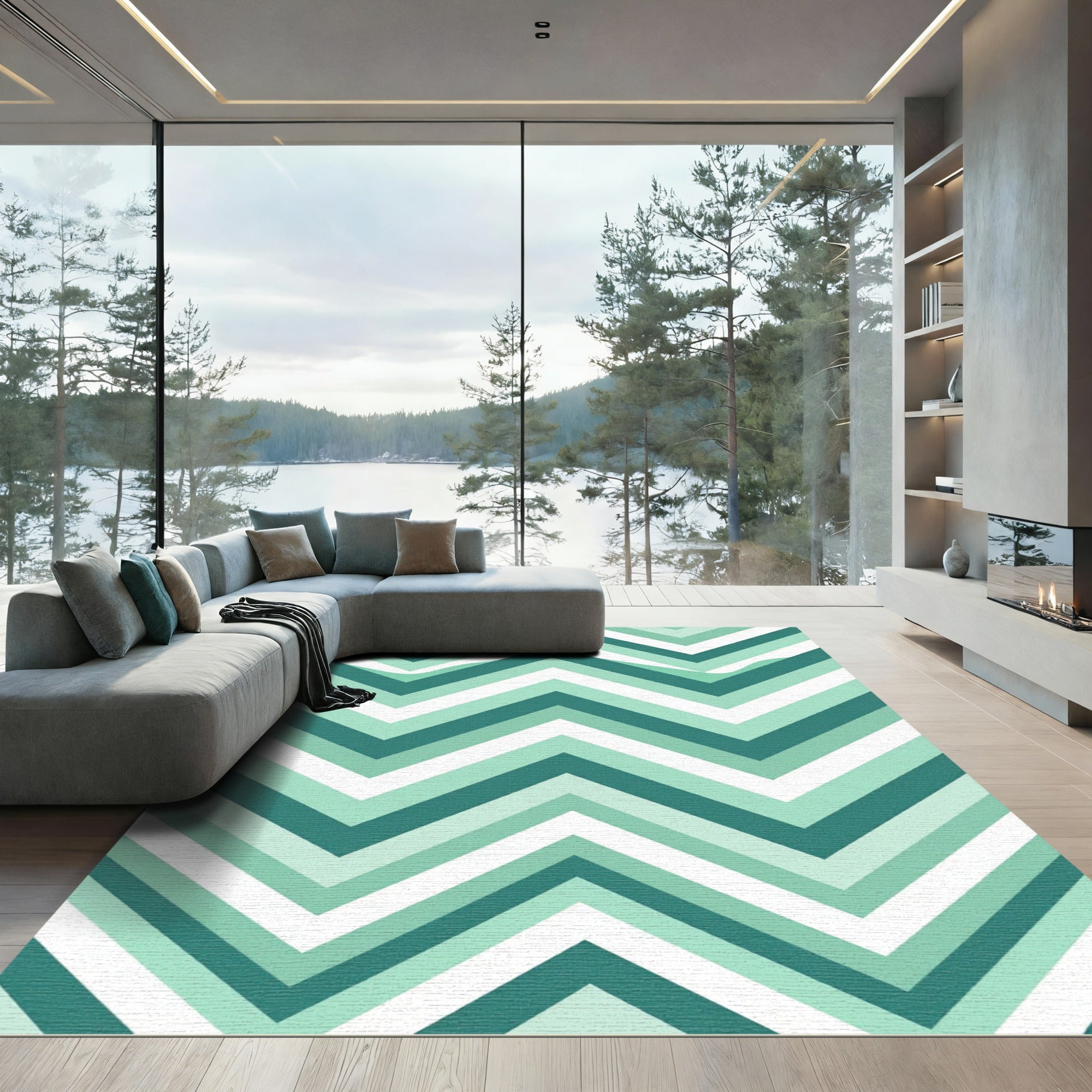 Modern Mint Zigzag Chevron Striped Area Rug