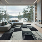 Monochromatic Industrial Warehouse Geometric Grid Rug