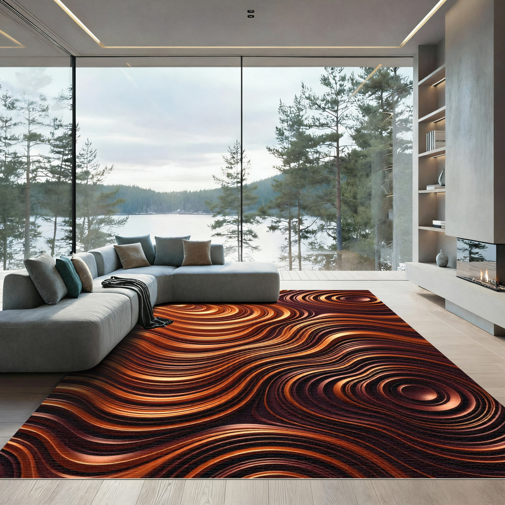 Copper Brown Swirling Curves Rug