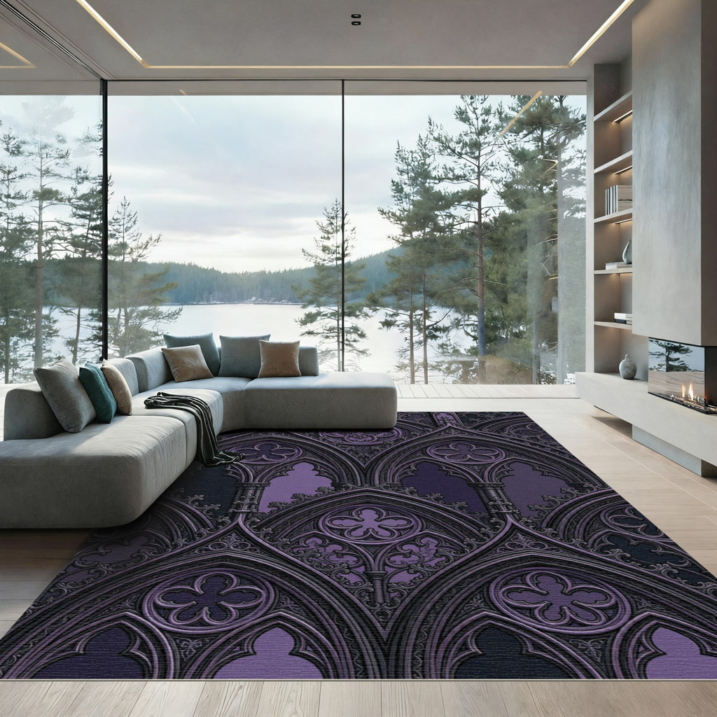 Gothic Violet Ornate Trefoil Arch Rug