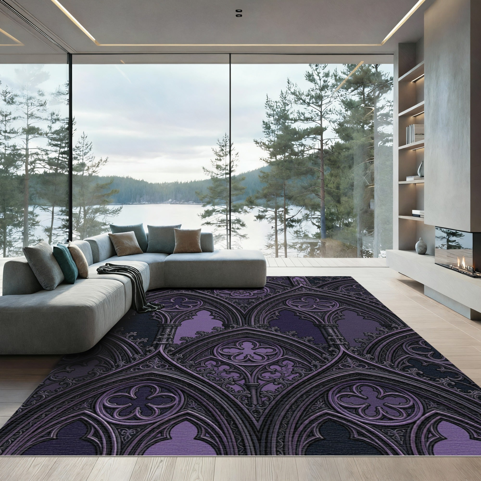 Gothic Violet Ornate Trefoil Arch Rug
