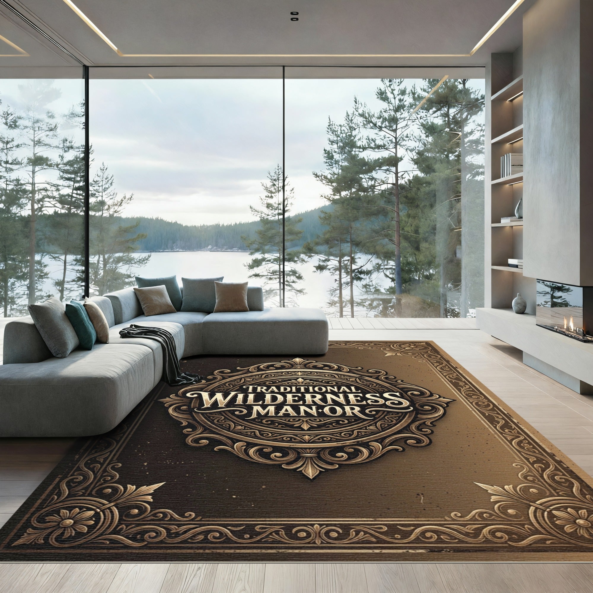 Vintage Ornate Bronze Flourish Medallion Rug