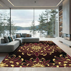 Golden Chrysanthemum Burgundy Floral Medallion Rug