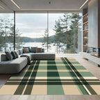Green Beige Plaid Pattern Rug