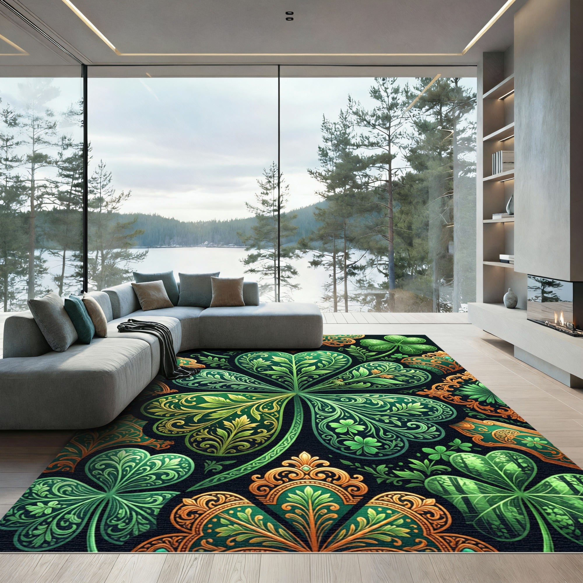 Emerald Green Clover Medallion Artwork Rug