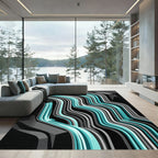 Abstract Teal and Gray Cascading Waterfall Rug