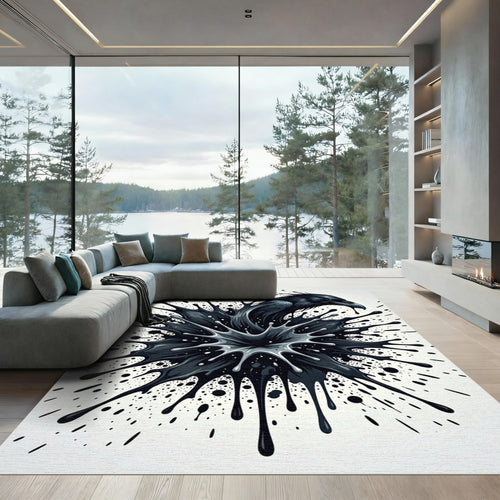 Abstract Black Raven Ink Splash Rug