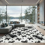 Black Bows and Dotted Minimalist Monochrome Rug