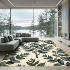 Earthy Green Eucalyptus Branch Botanical Rug