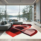 Modern Abstract Red Layered Heart Art Rug