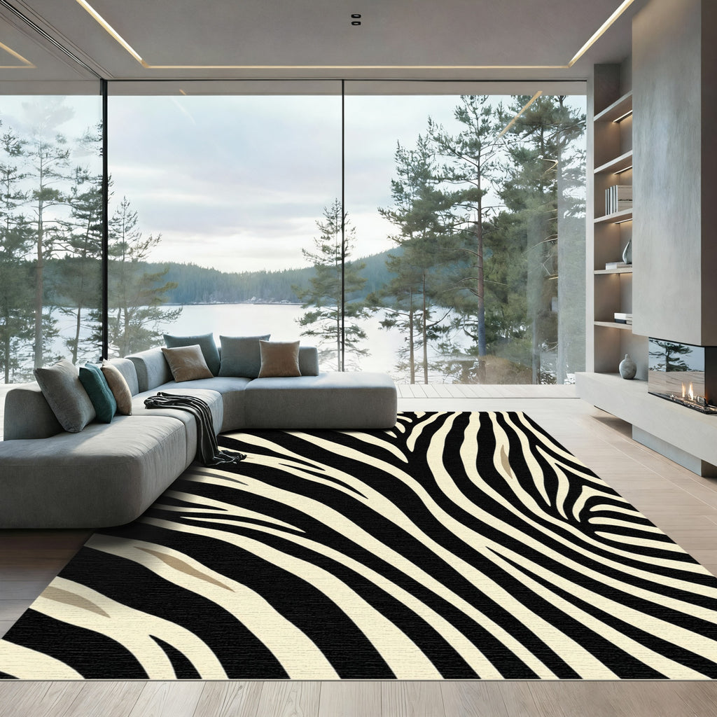 Black Cream Zebra Stripe Rug