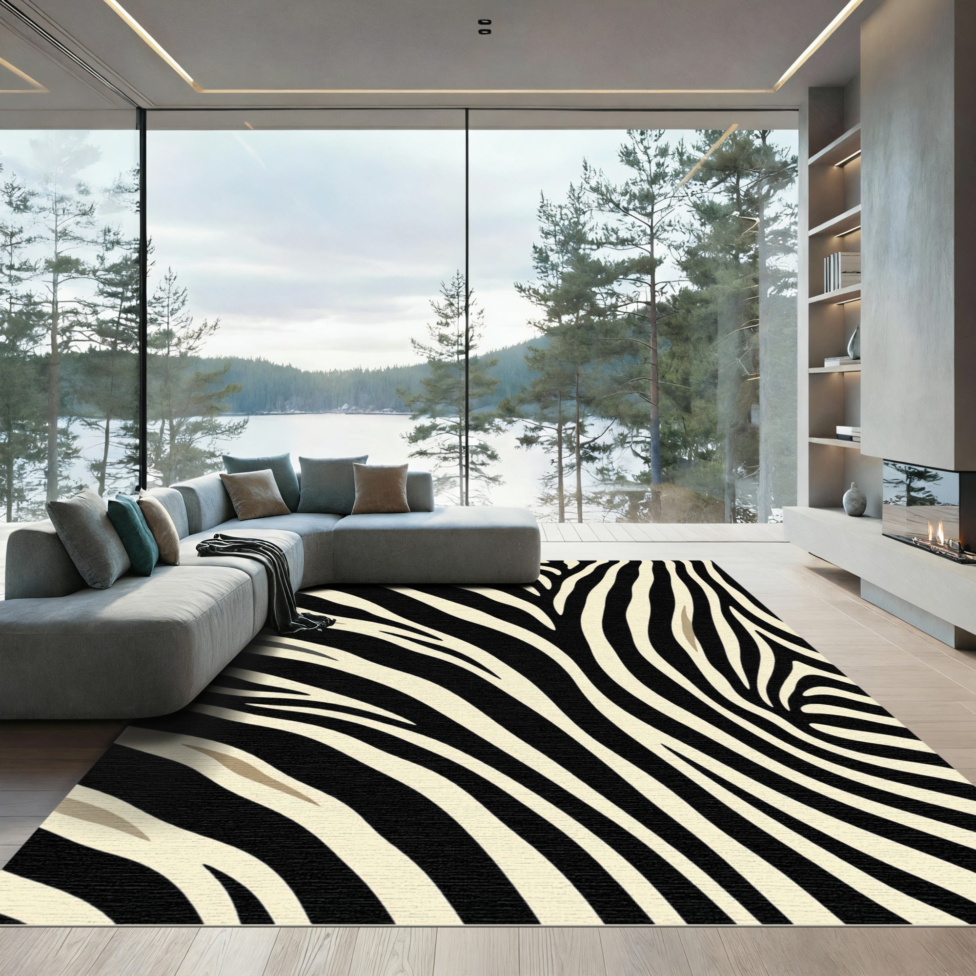 Black Cream Zebra Stripe Rug