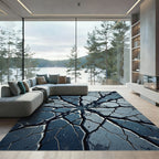 Deep Blue Cracked Stone Radiation Rug