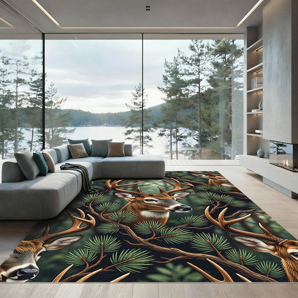 Majestic Deer Woodland Branches Background Rug