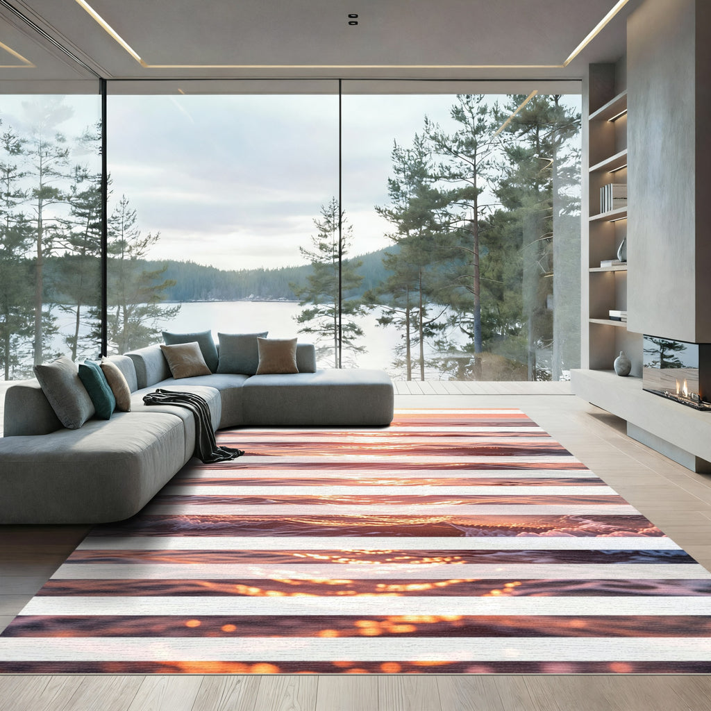 Sunset Ocean Wave Horizon Stripped Rug