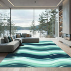 Coastal Teal Abstract Wavy Aqua Rug