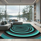 Modern Teal and Charcoal Vortex Swirl Rug