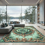 Sage Ornamental Rose Damask Medallion Rug