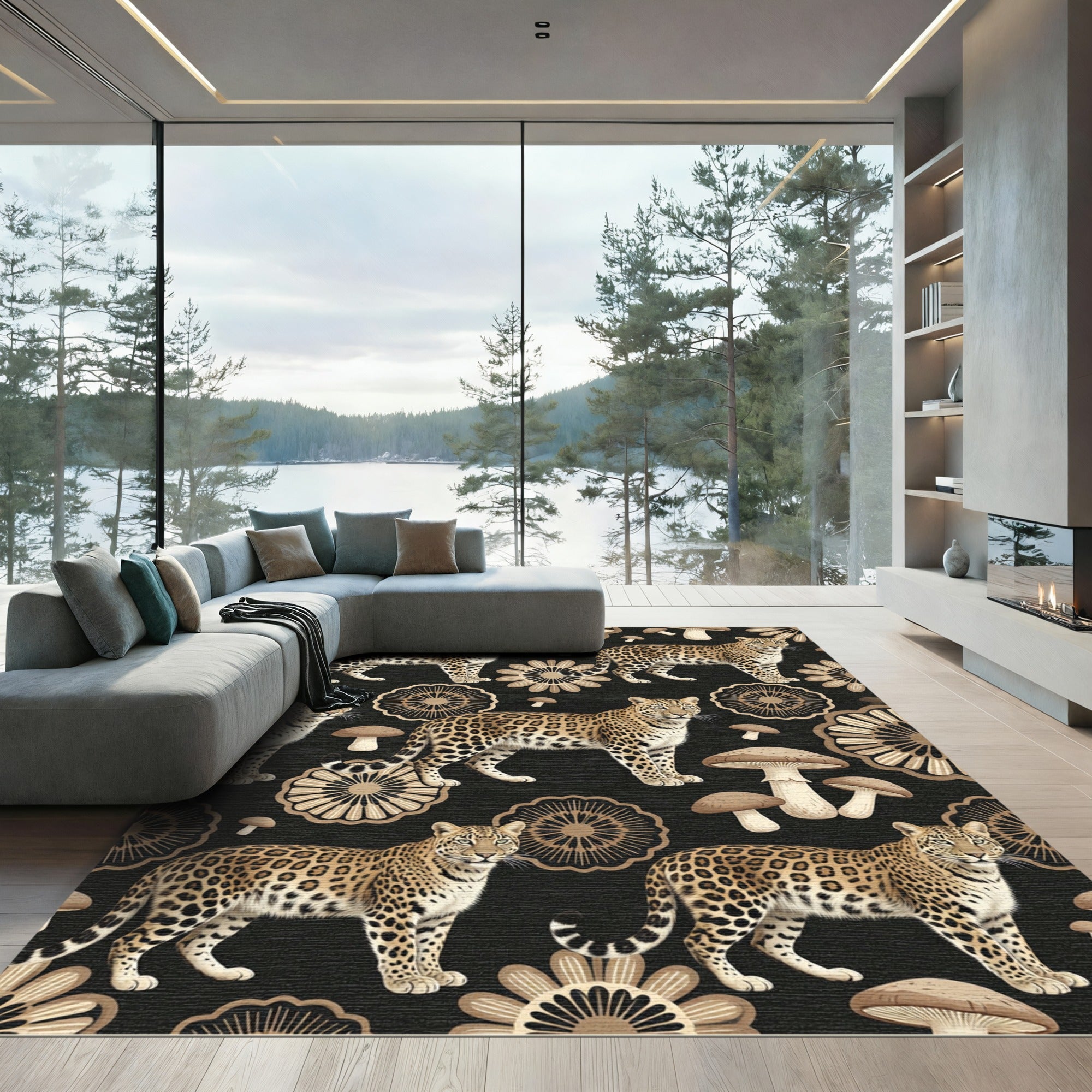 Leopard Mushroom Floral Medallion Tan Rug