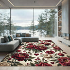 Romantic Crimson Rose and Heart Bouquet Rug