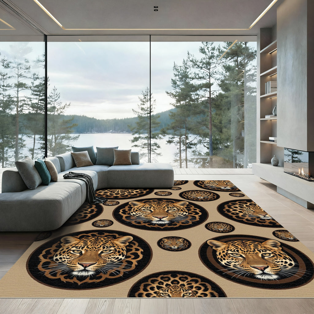 Golden Leopard Mandala Animal Spot Rug