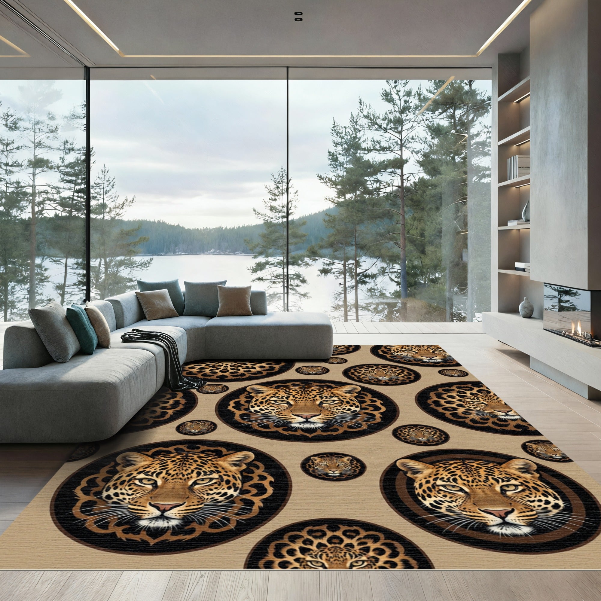 Golden Leopard Mandala Animal Spot Rug