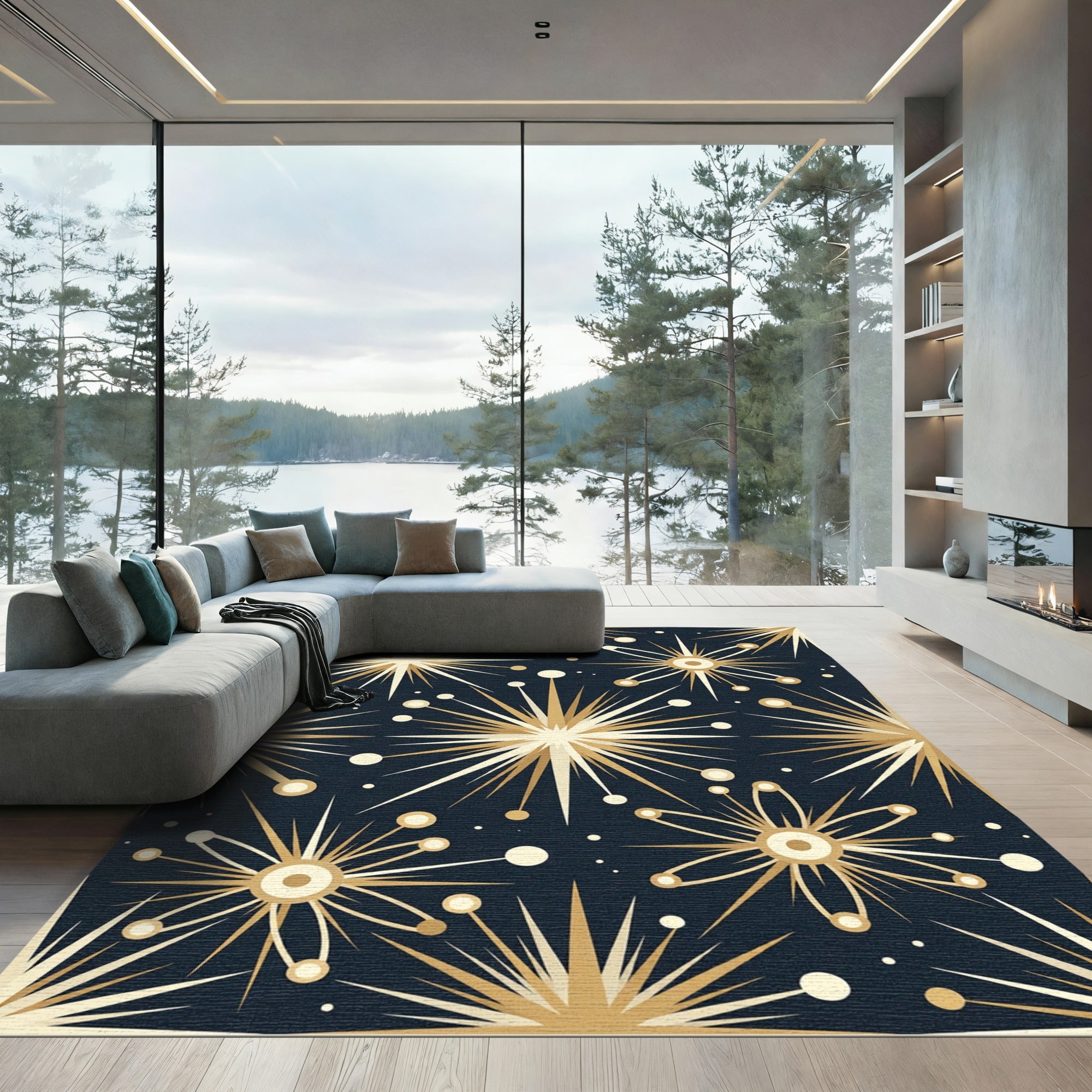 Golden Starburst Bursting Cosmic Radiance Rug
