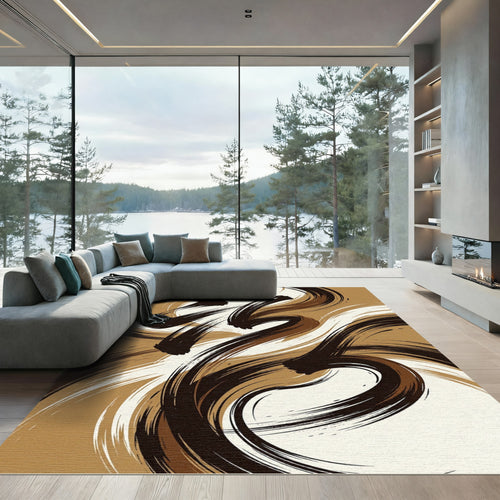 Abstract Black and Bronze Swirl Rug