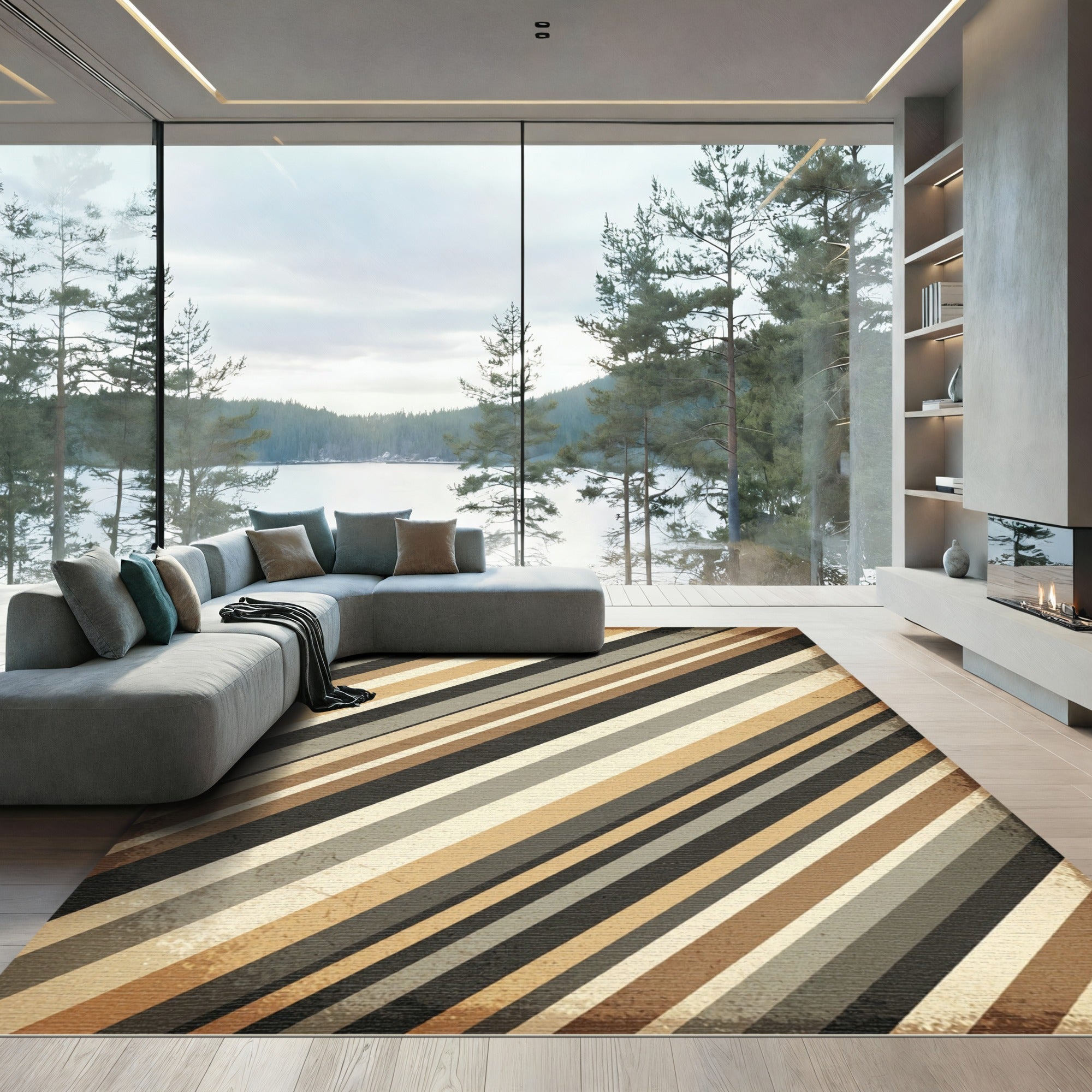 Vintage Earthy Tone Diagonal Stripe Rug
