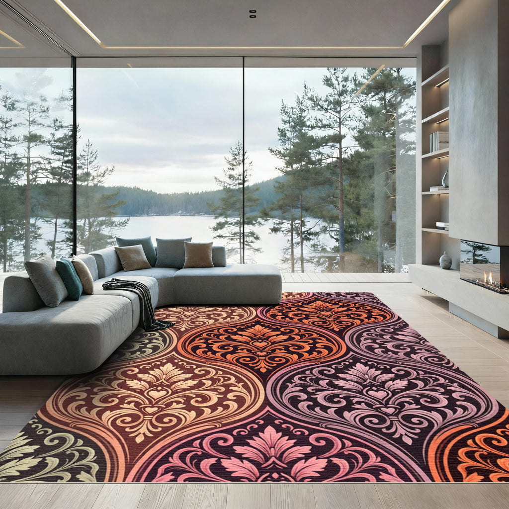 Ornate Floral Damask Inlay Rug