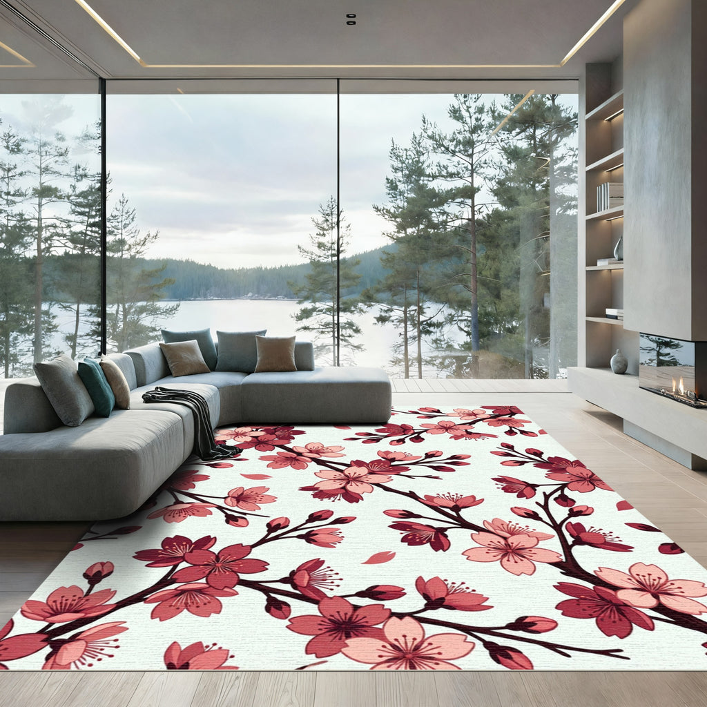 Ethereal Pink Cherry Blossom Branches Rug