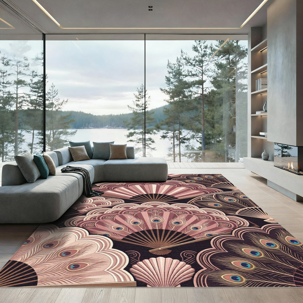 Art Deco Peacock Fan Pattern Rug