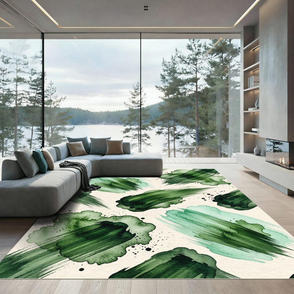 Emerald Green Abstract Watercolor Brushstroke Rug